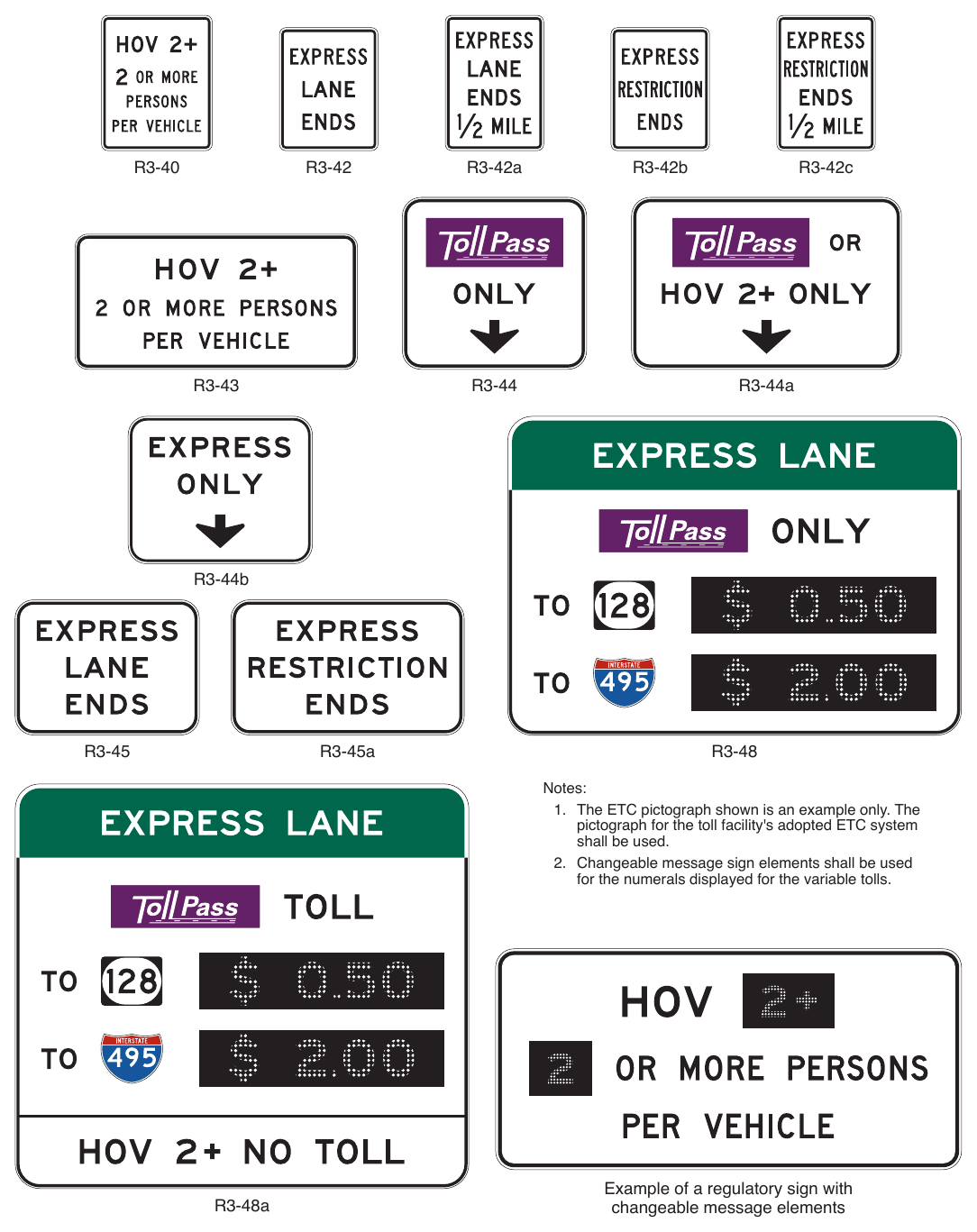 Figure 2G-18. Regulatory Signs for Managed Lanes