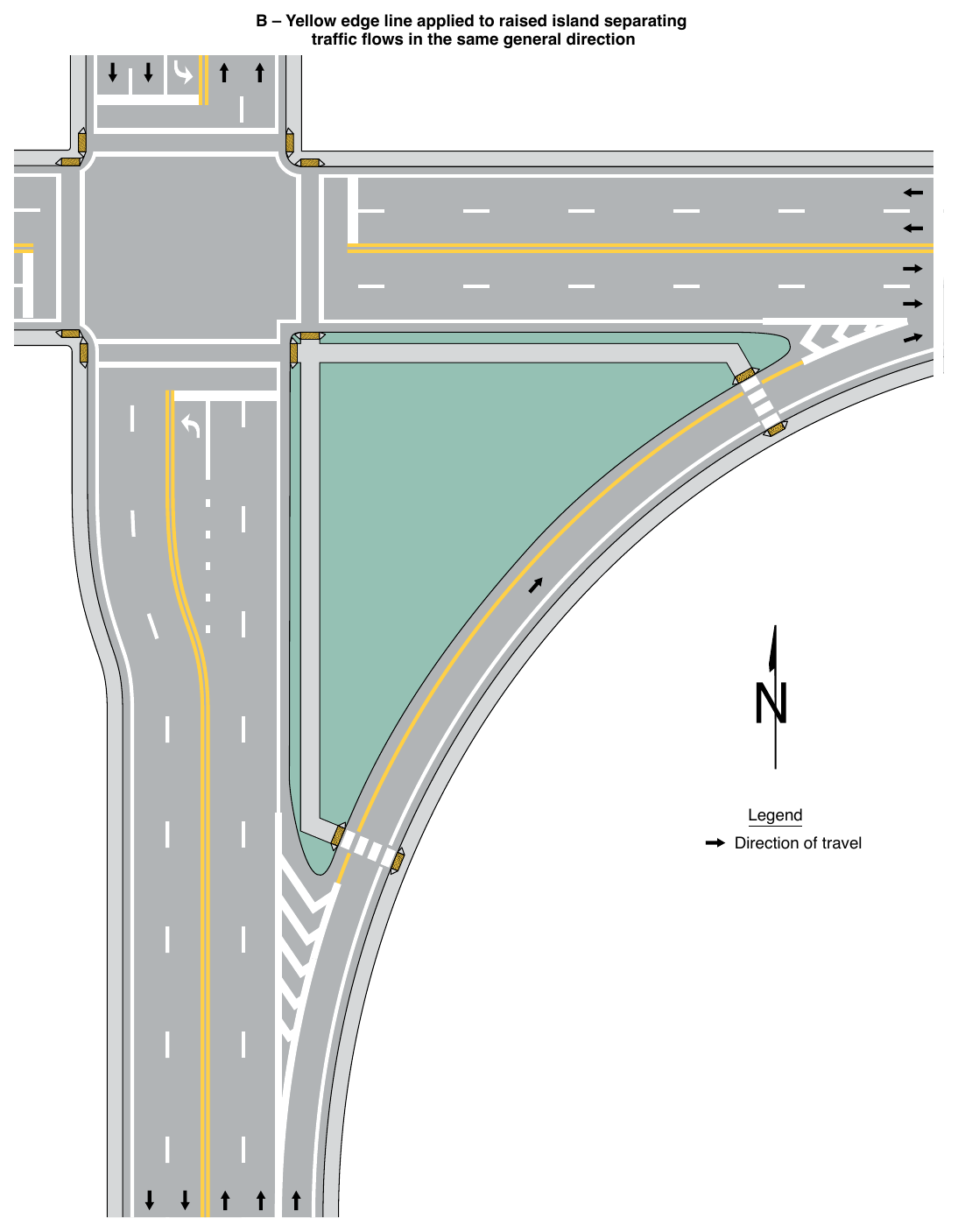 Figure 3J-4. Examples of Pavement Markings for Raised Islands (Sheet 2 of 2)