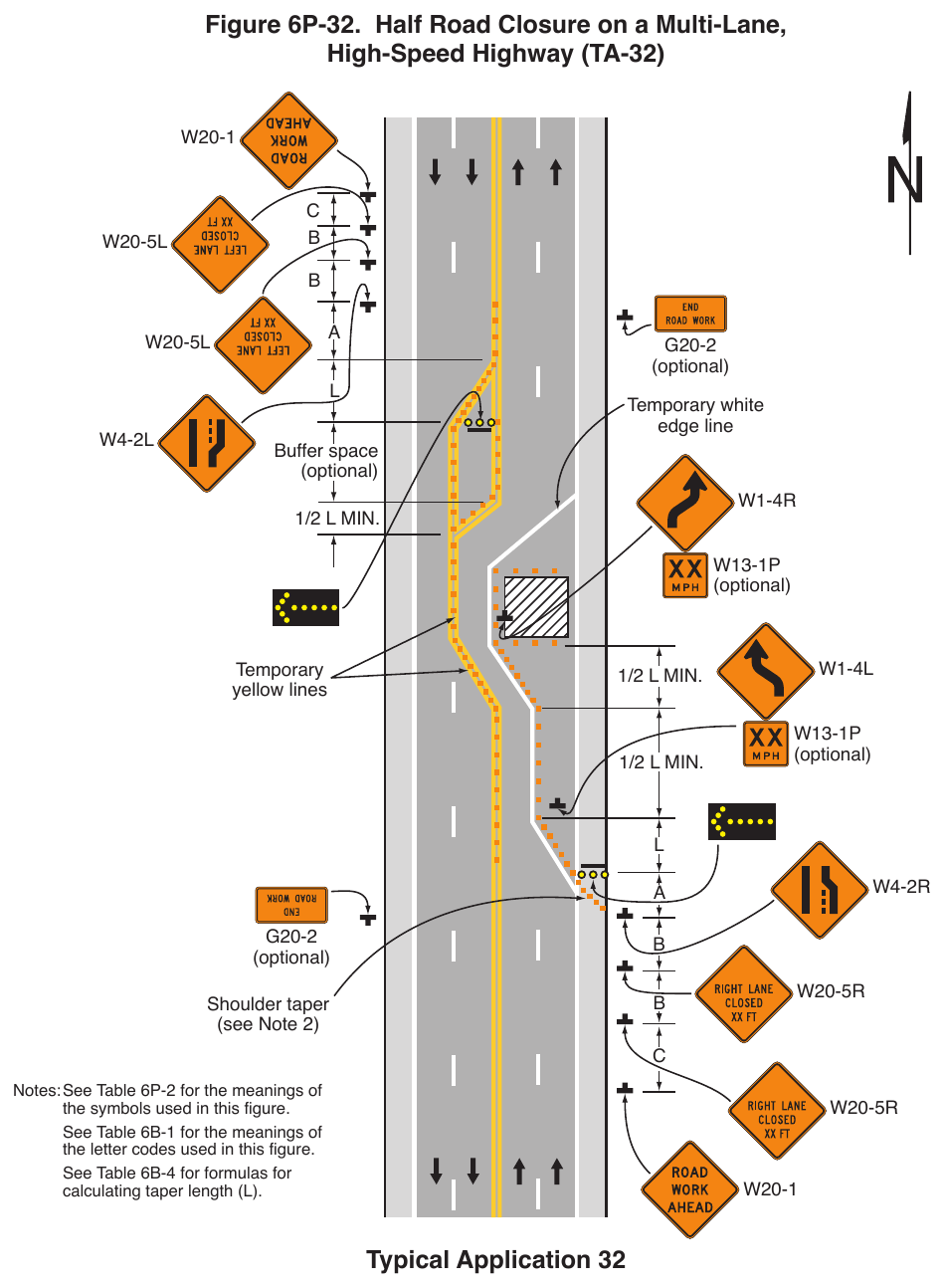 Figure 6P-32. Half Road Closure on a Multi-Lane, High-Speed Highway (TA-32)