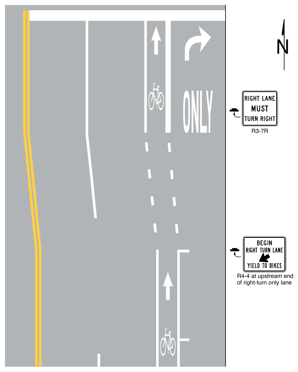 Figure 9E-3. Examples of Bicycle Lane Markings on an Approach to an Intersection (Sheet 2 of 3)