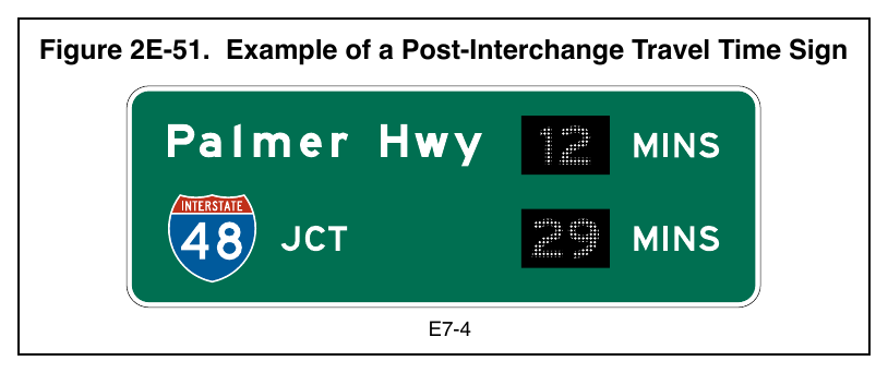 Figure 2E-51. Example of a Post-Interchange Travel Time Sign
