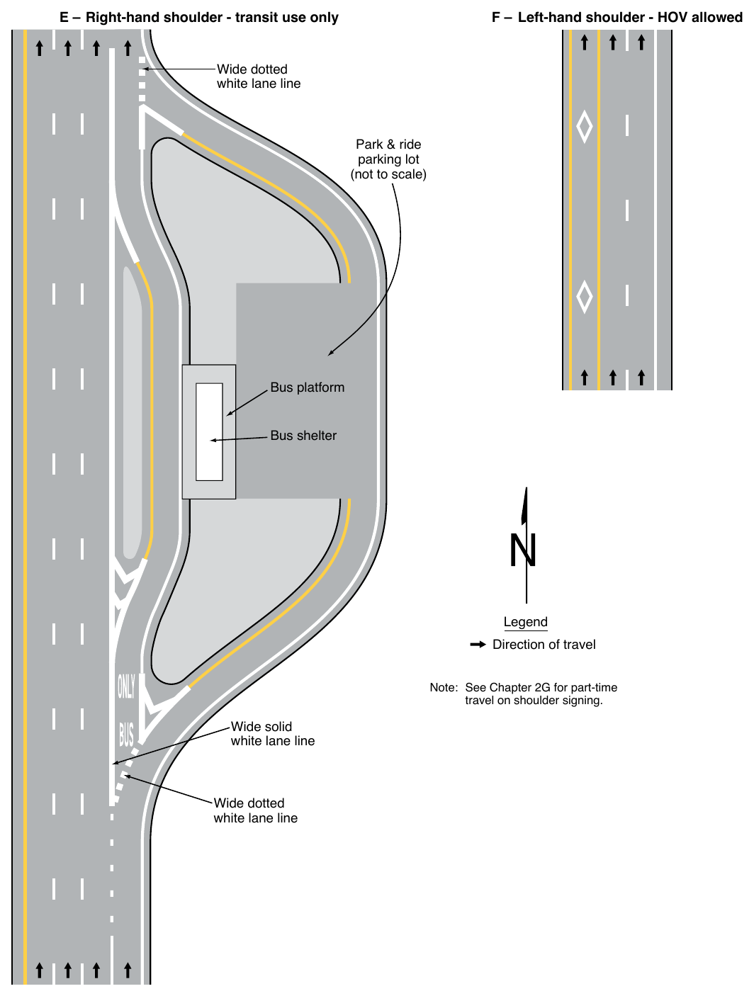 Figure 3E-5. Markings for Part-Time Travel on Shoulder and Application of Pavement Word Markings (Sheet 3 of 3)