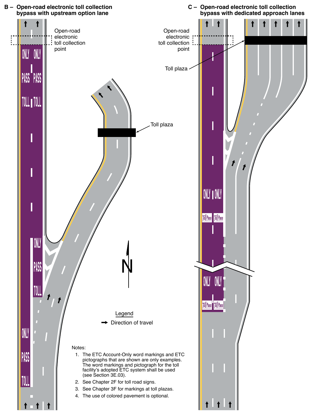 Figure 3H-6. Examples of Purple-Colored Pavement Applications (Sheet 2 of 2)