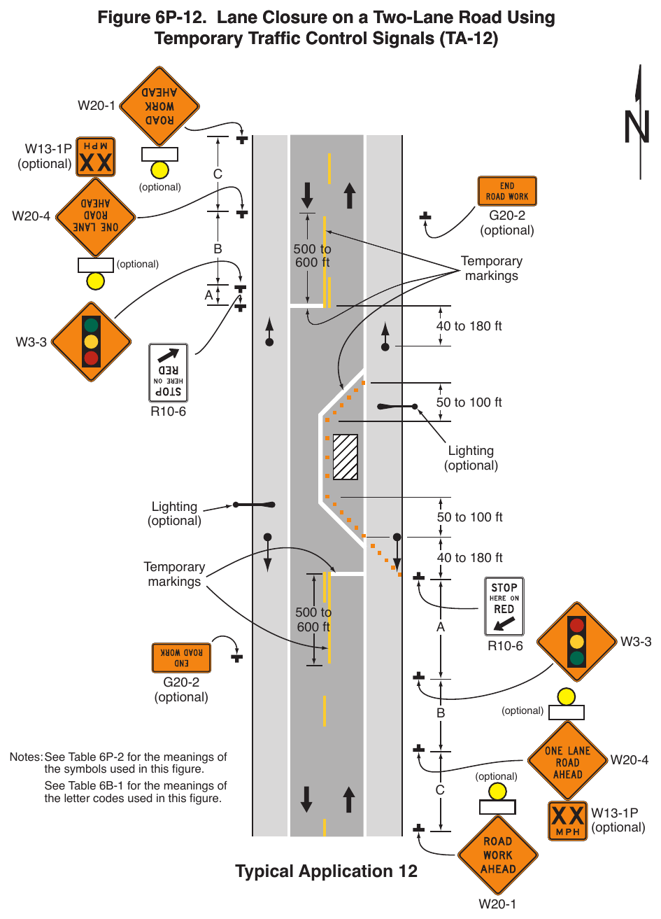 Figure 6P-12. Lane Closure on a Two-Lane Road Using Temporary Traffic Control Signals (TA-12)