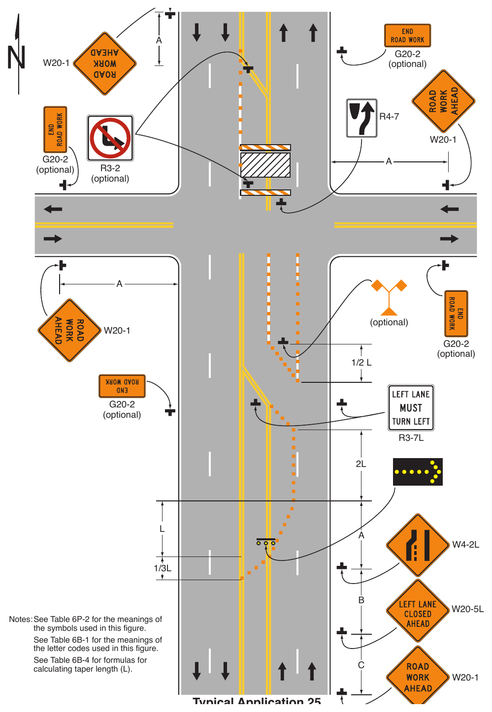 Figure 6P-25. Multiple Lane Closures at an Intersection (TA-25)