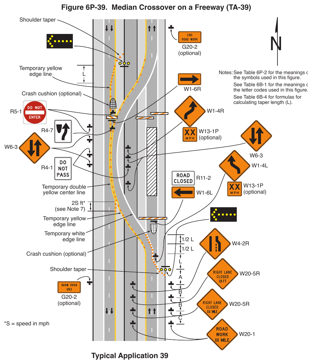 Figure 6P-39. Median Crossover on a Freeway (TA-39)