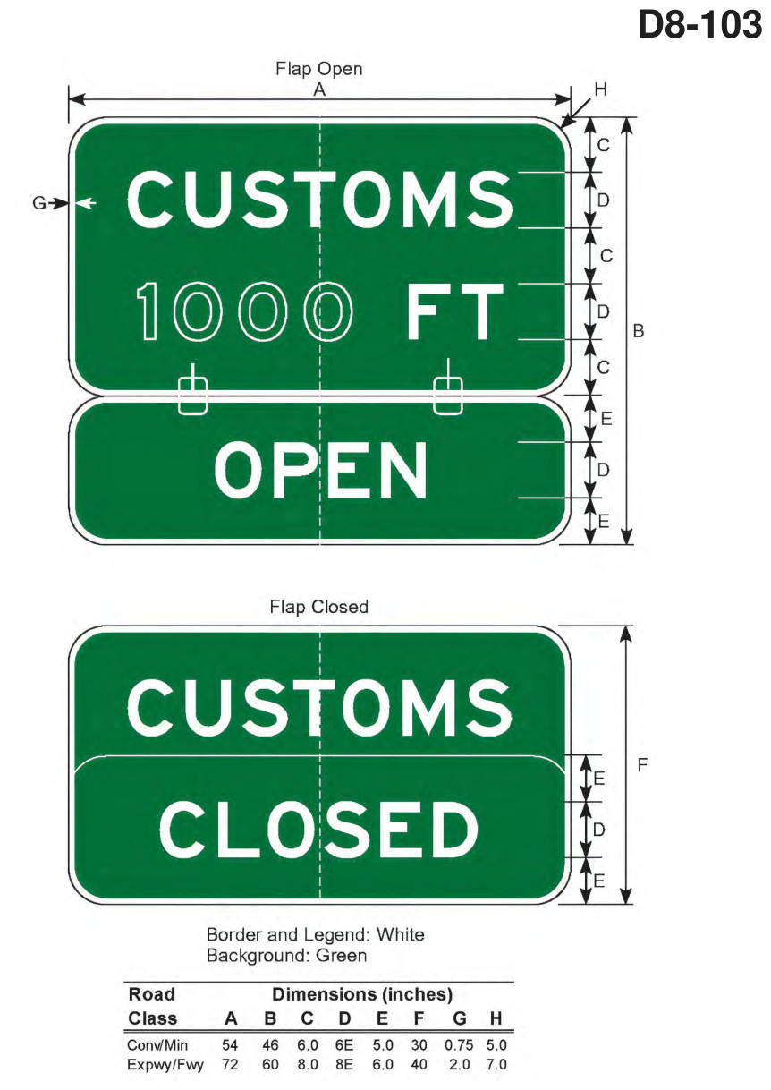 D8-103: CUSTOMS 1000 FT OPEN/CLOSED (design sheet)