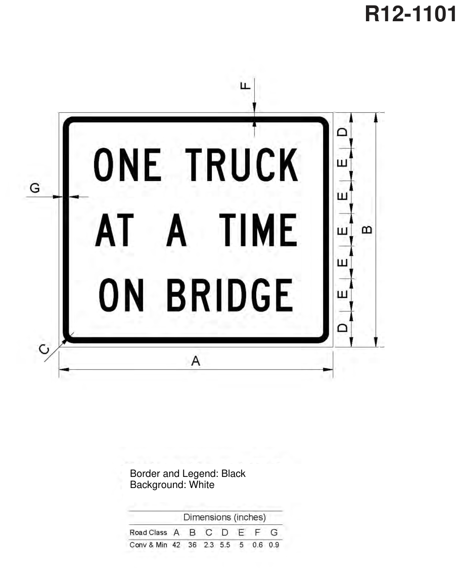 R12-1101: ONE TRUCK AT A TIME ON BRIDGE (design sheet)