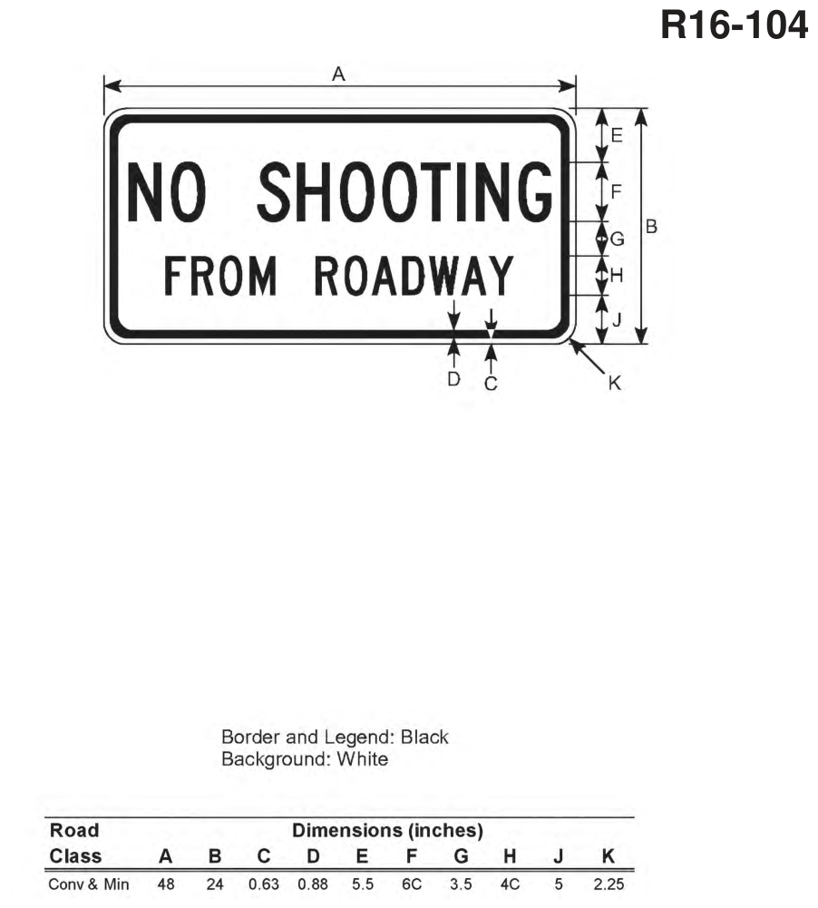 R16-104: NO SHOOTING FROM ROADWAY (design sheet)
