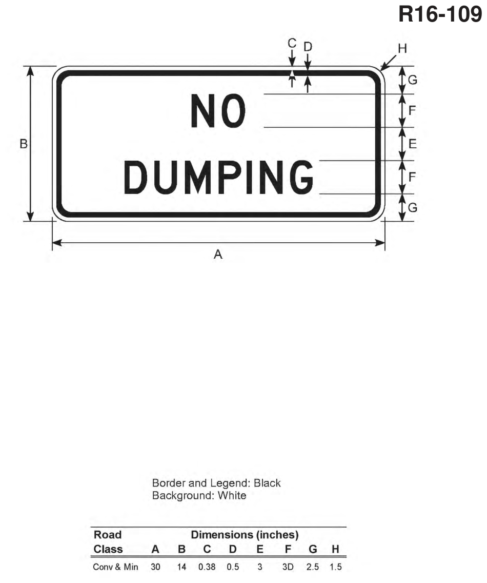 R16-109: NO DUMPING Sign (design sheet)