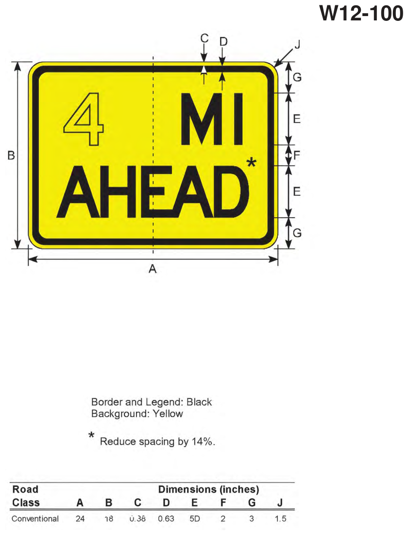 W12-100: Advisory Distance Plate (design sheet)