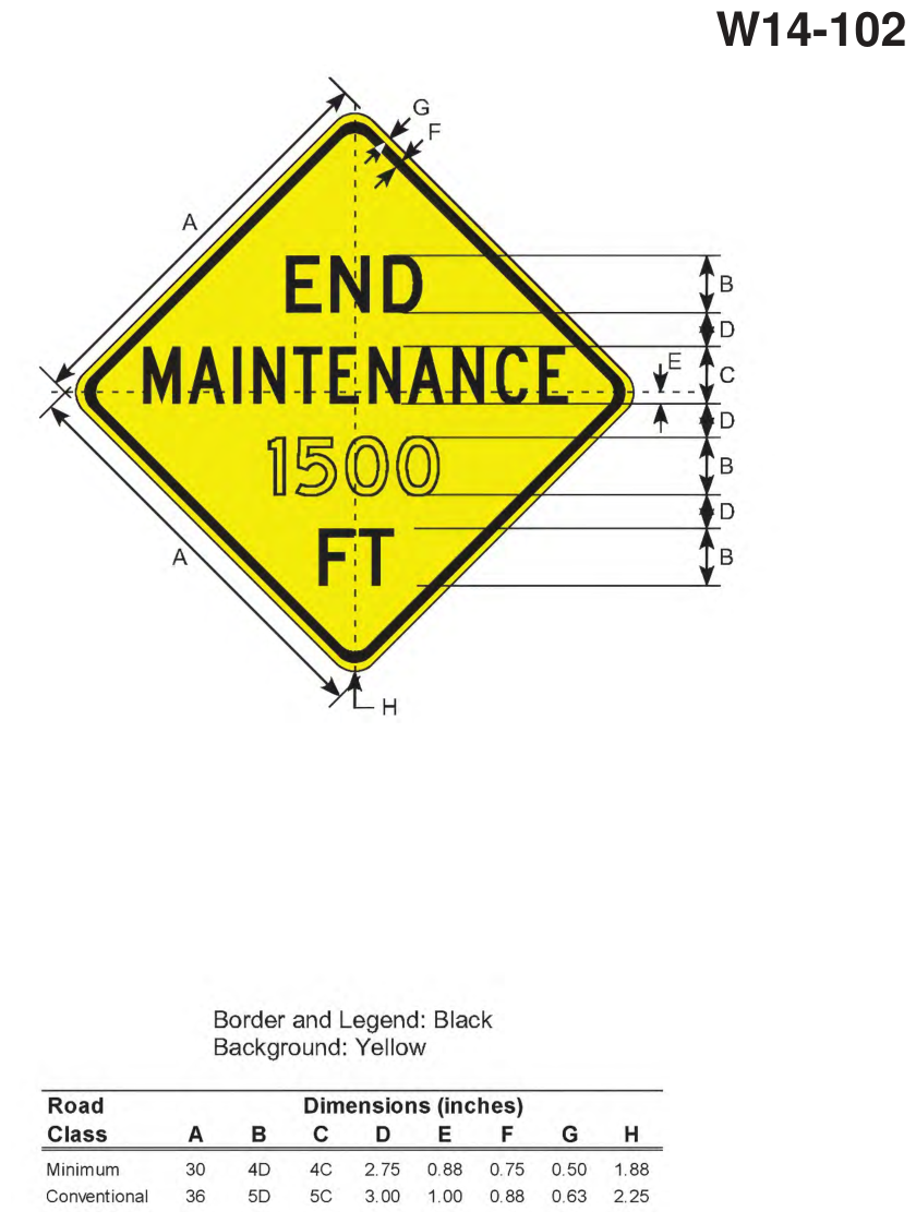W14-102: END MAINTENANCE 1000 FT (design sheet)