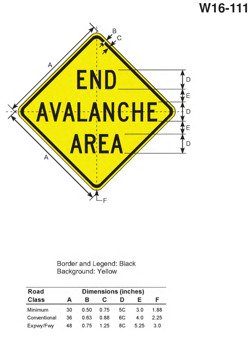 W16-111: END AVALANCHE AREA (design sheet)