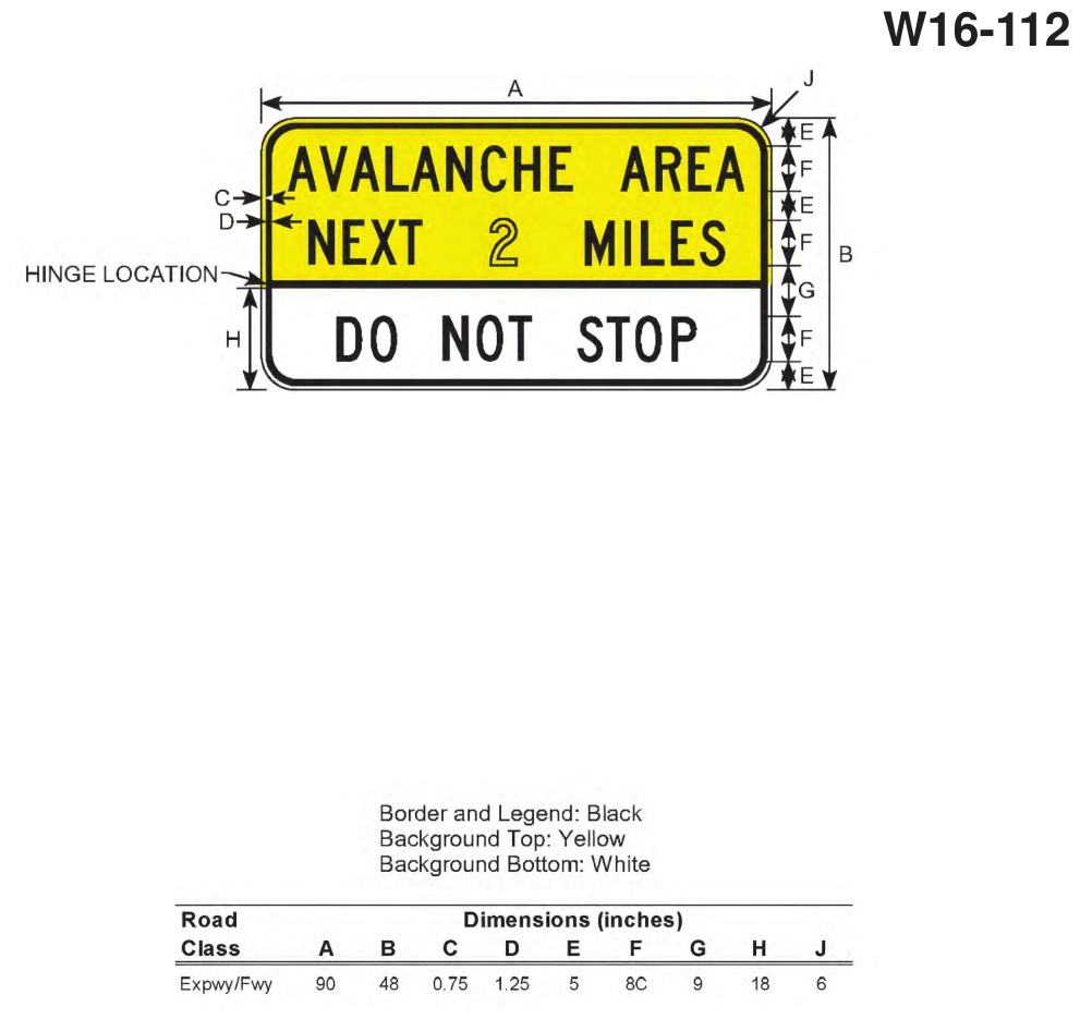 W6-112: AVALANCHE AREA NEXT X MILES DO NOT STOP (related source artwork)