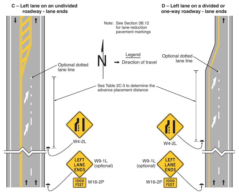 Figure 2C-13. Example Sequences for Lane Ends and Lane Merge Signs (Sheet 3 of 5)