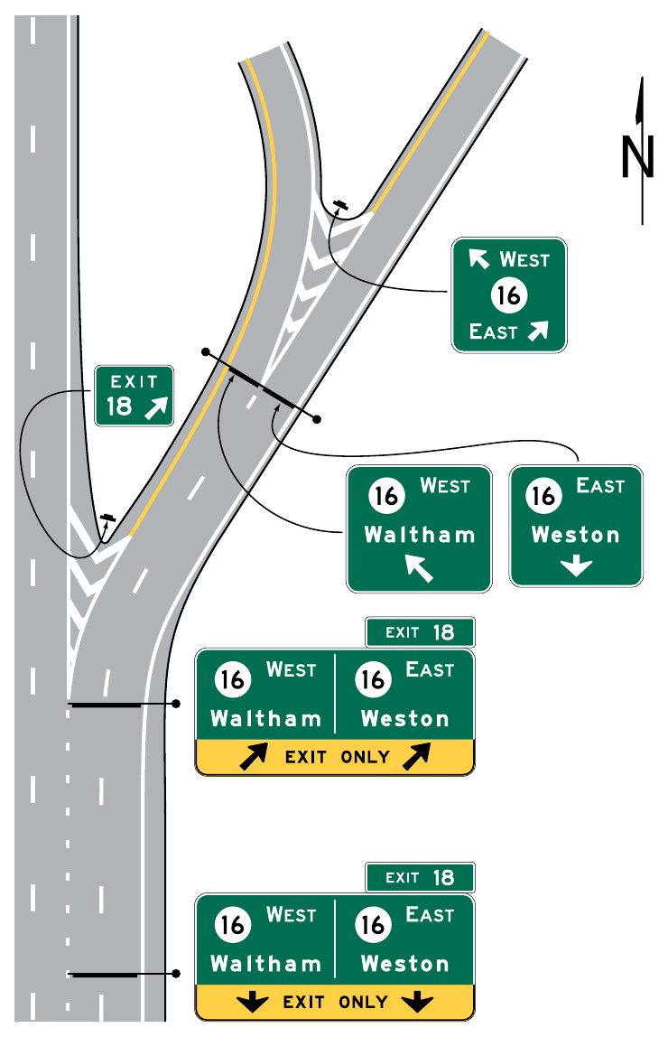 Figure 2E-25. Examples of Signing for an Interchange Exit Ramp with a Downstream Split (Sheet 2 of 2)