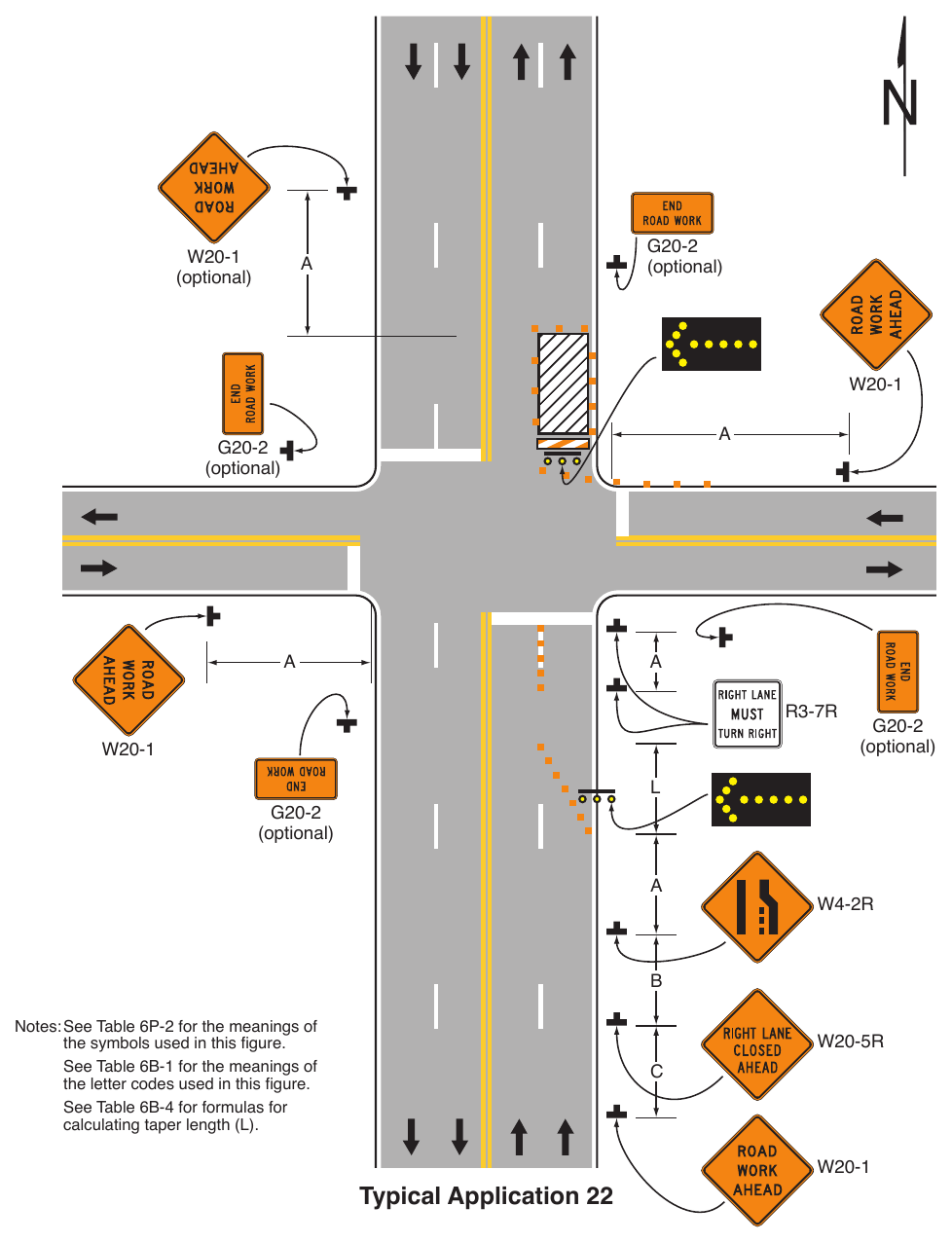 Figure 6P-22. Right-Hand Lane Closure on the Far Side of an Intersection (TA-22)
