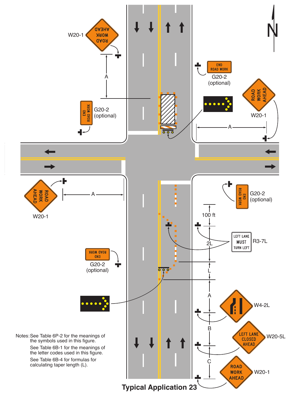 Figure 6P-23. Left-Hand Lane Closure on the Far Side of an Intersection (TA-23)