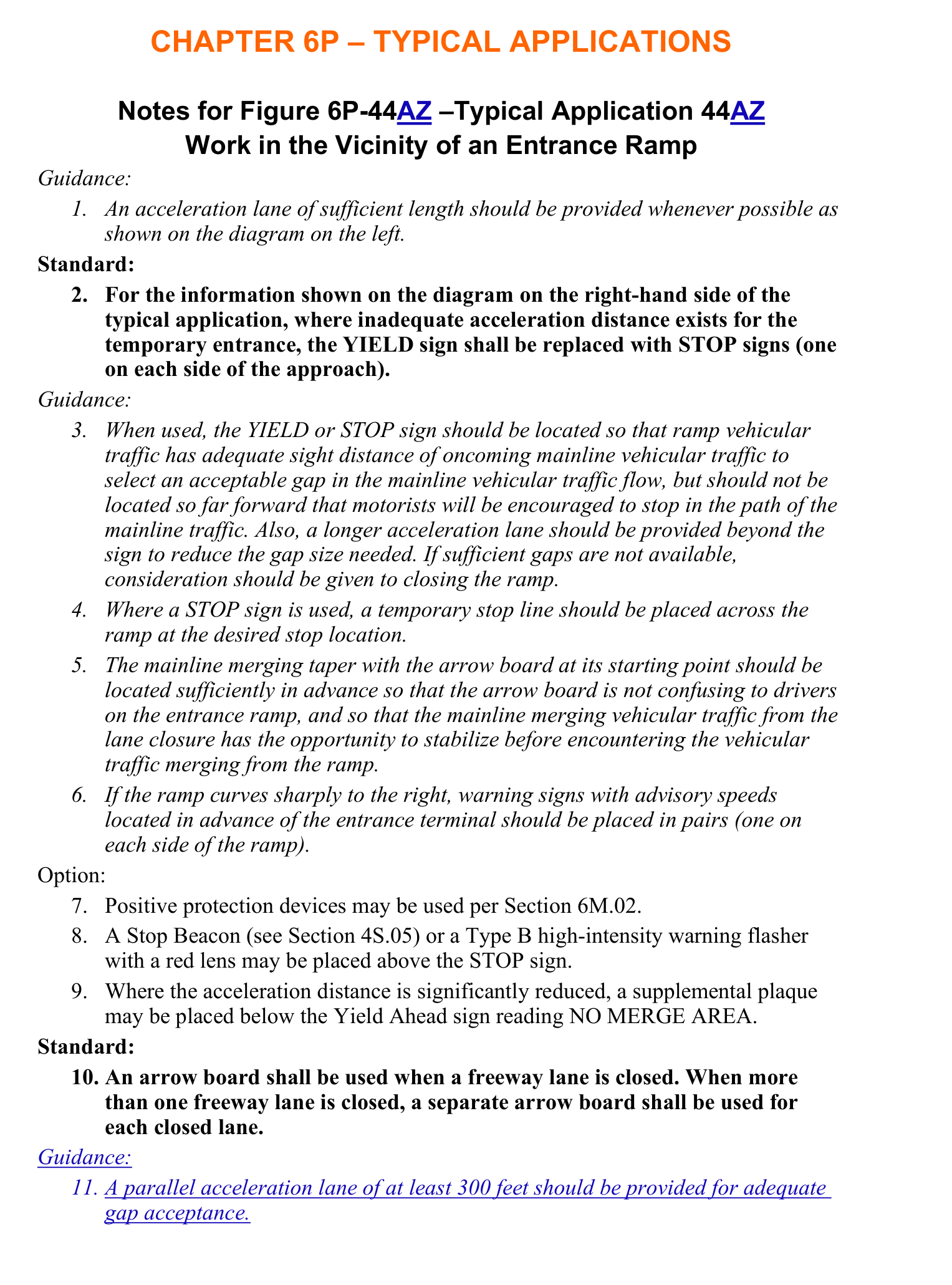 Notes for Figure 6P-44AZ. Typical Application 44AZ: Work in the Vicinity of an Entrance Ramp