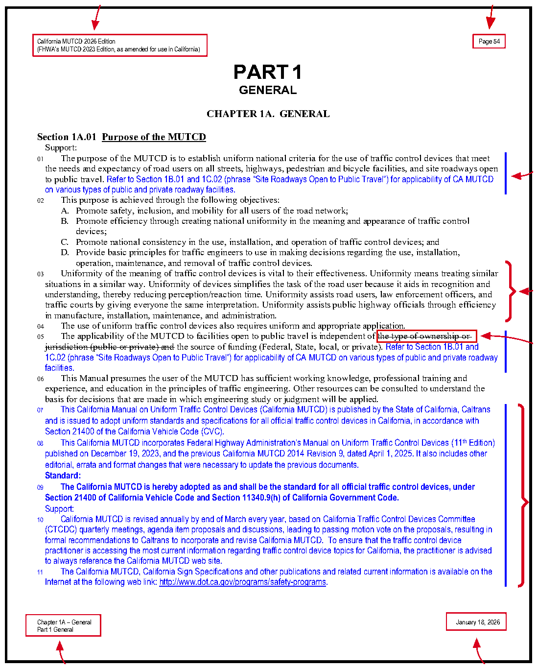 Figure 1A-101(CA). California MUTCD Format Explanations (Sheet 1 of 7)
