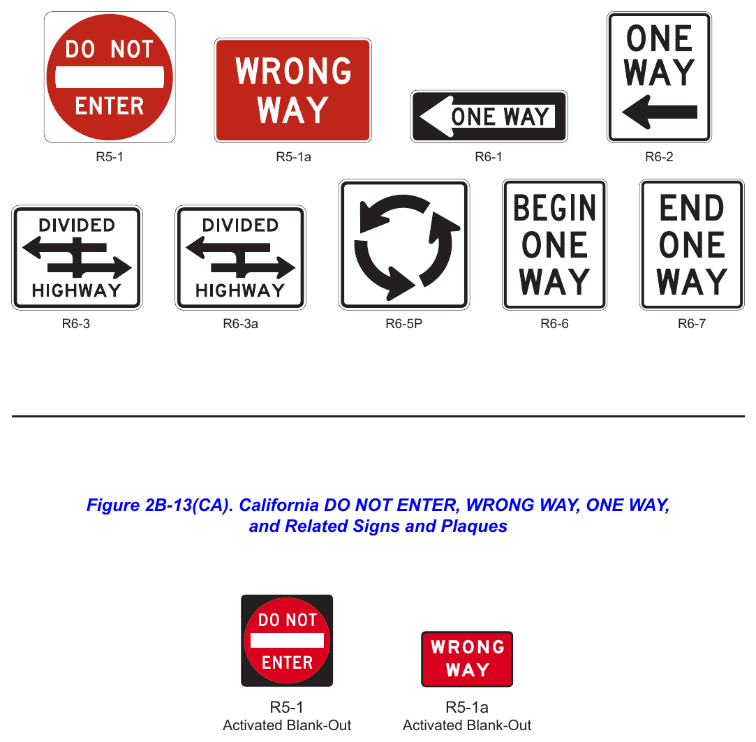 Figure 2B-13. DO NOT ENTER, WRONG WAY, ONE WAY, and Related Signs and Plaques
