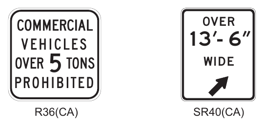 Figure 2B-30(CA). California Road Closed and Weight Limit Signs