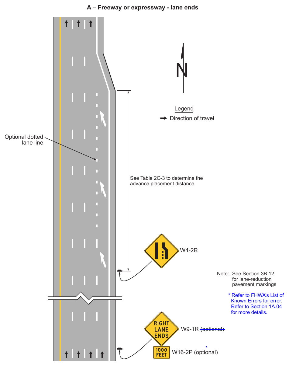 Figure 2C-13. Example Sequences for Lane Ends and Lane Merge Signs (Sheet 1 of 5)