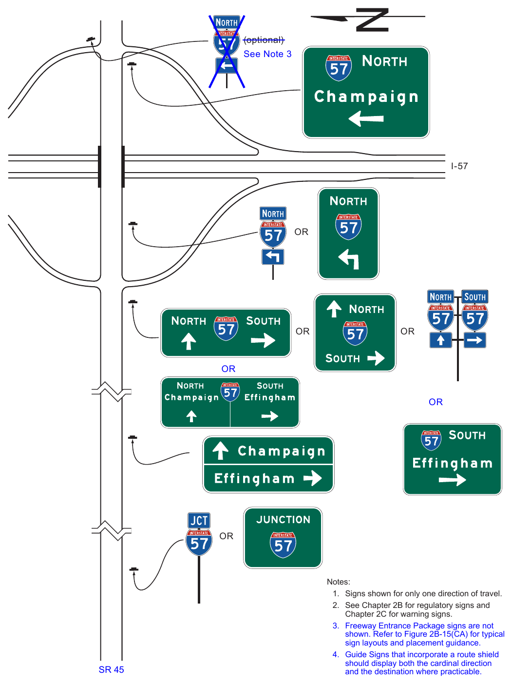 Figure 2D-15. Example of Interchange Crossroad Guide Signing for a One-Lane Approach