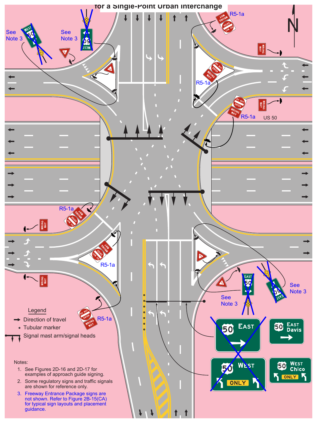 Figure 2D-22. Example of Crossroad Intersection Guide Signs for a Single-Point Urban Interchange