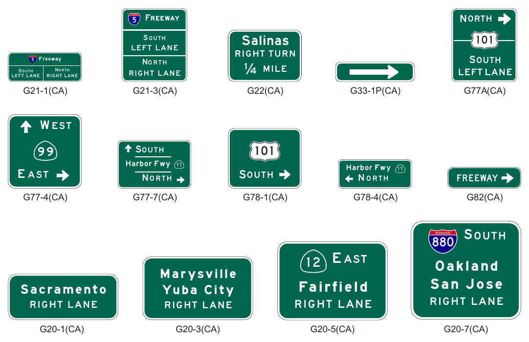 Figure 2D-6(CA). California Advance Turn and Directional Arrow Auxiliary Plaques INTERSTATE