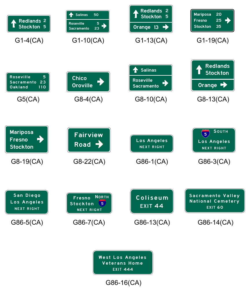 Figure 2D-9(CA). California Destination and Distance Signs