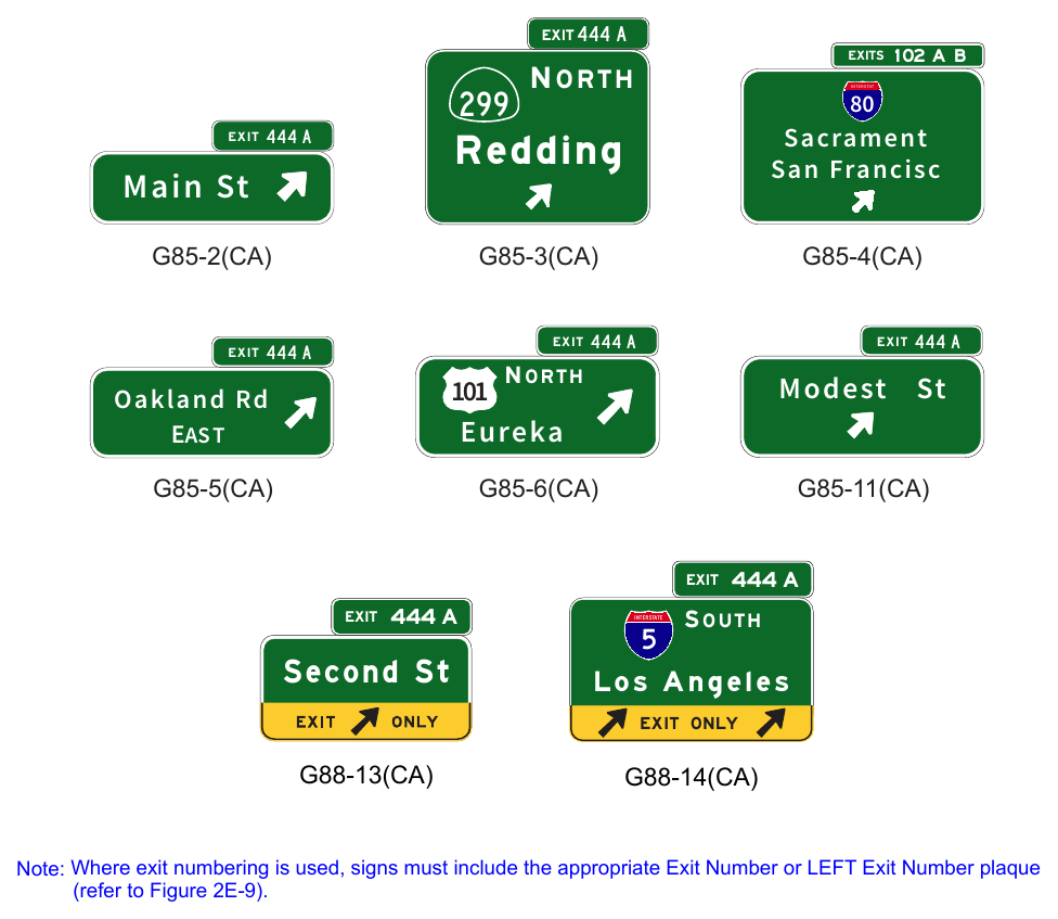 Figure 2E-12(CA). California Examples of Interchange Exit Direction Signs