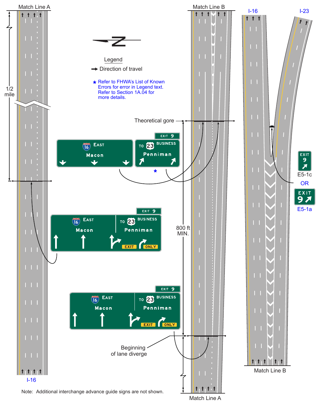 Figure 2E-40. Example of Guide Signing for a Narrow Gore at a Two-Lane Exit with an Option Lane