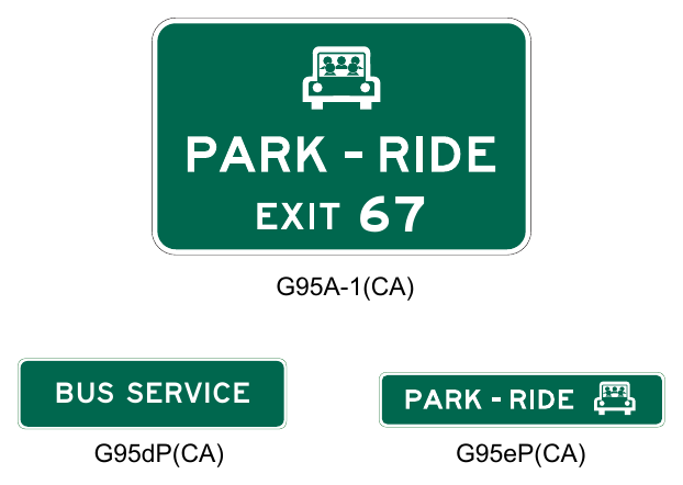 Figure 2E-54(CA). California Examples of Supplemental Guide Signs for a Park-and-Ride Facility