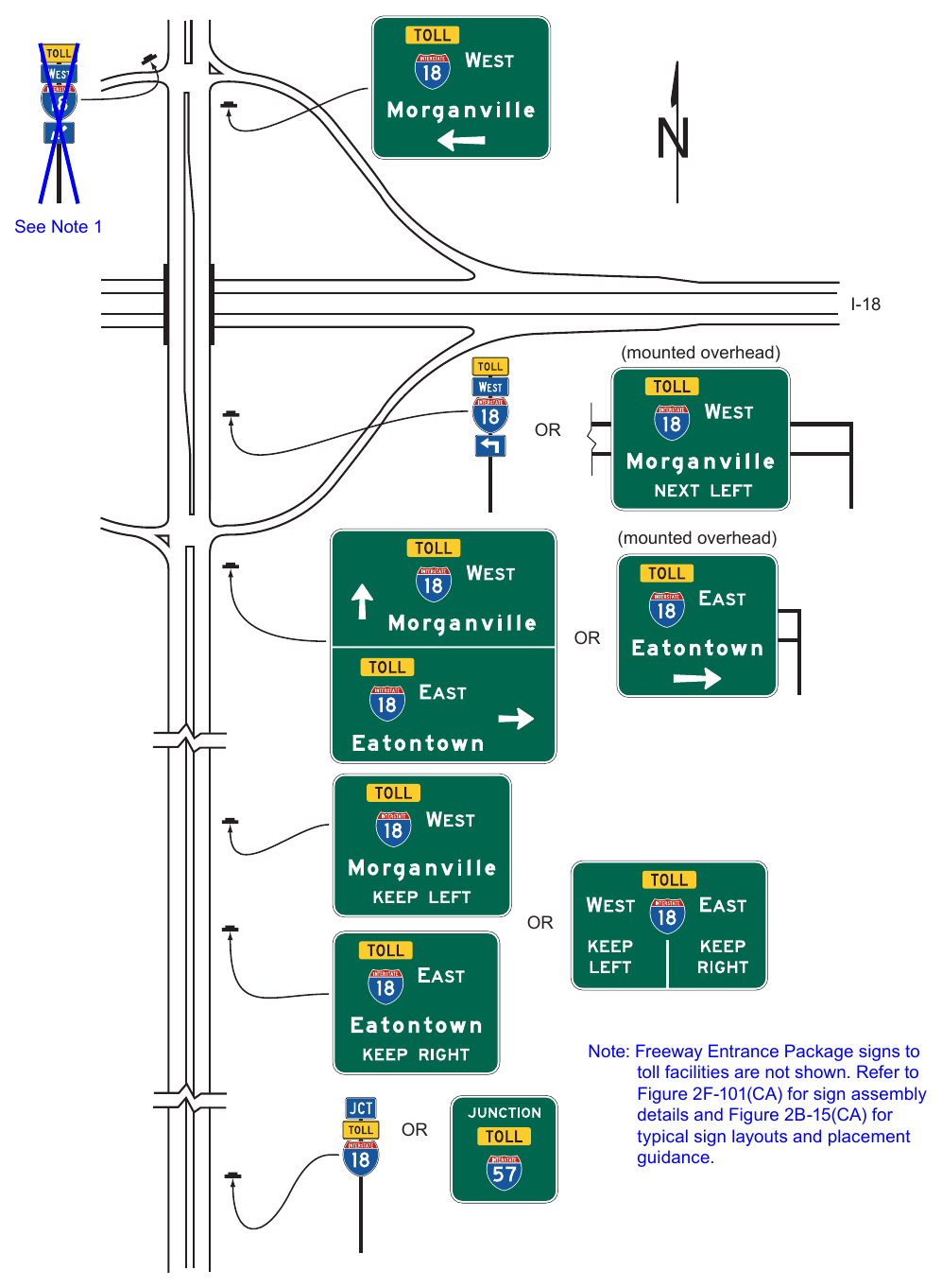 Figure 2F-7. Examples of Multi-Lane Crossroad Signing for a Diamond Interchange
