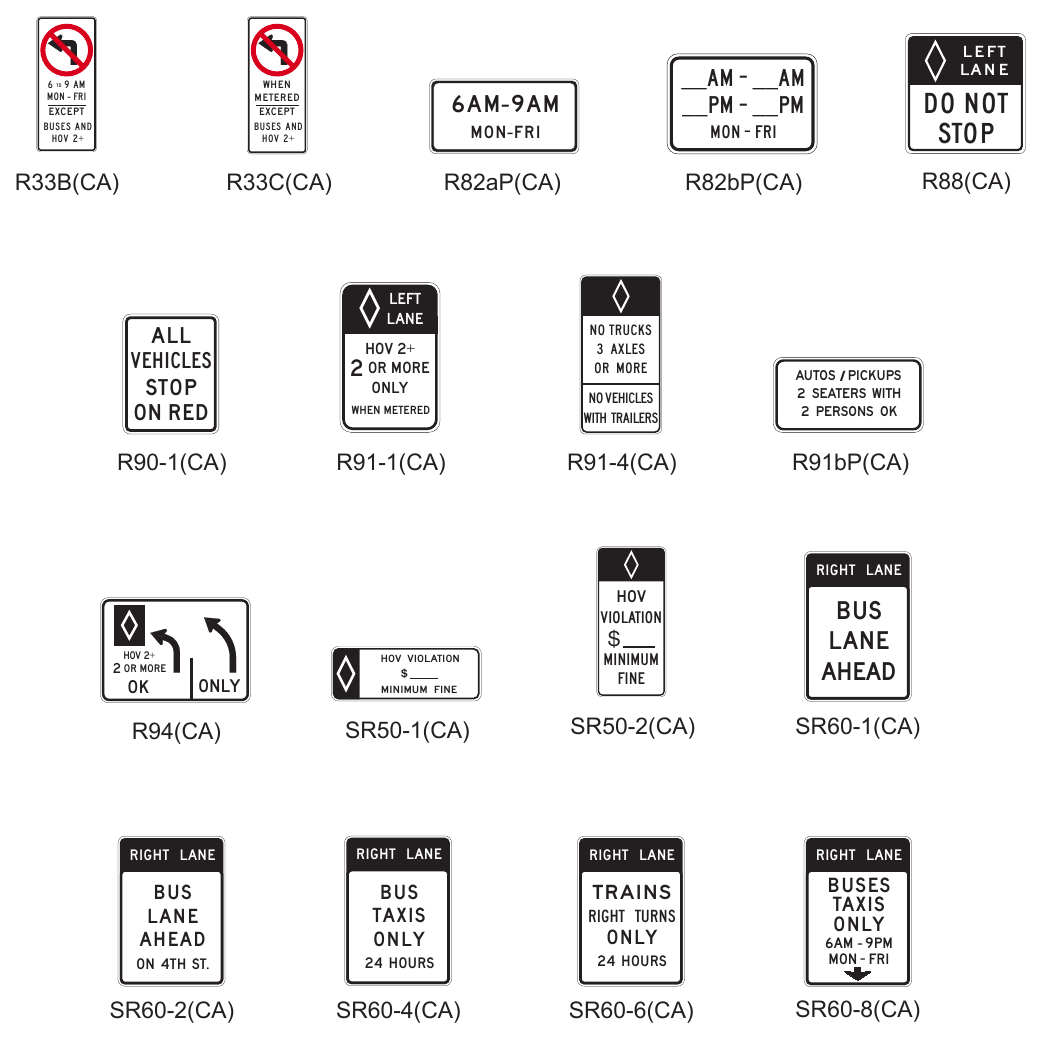 Figure 2G-1(CA). California Preferential Lane Regulatory Signs and Plaques