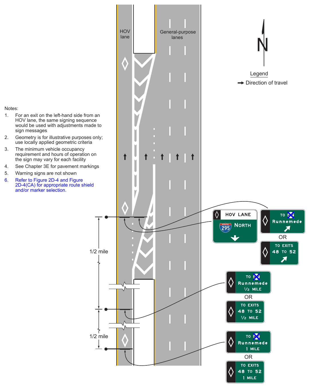 Figure 2G-13. Examples of Signs for an Intermediate Egress from a Barrier-Separated or Buffer-Separated HOV Lane