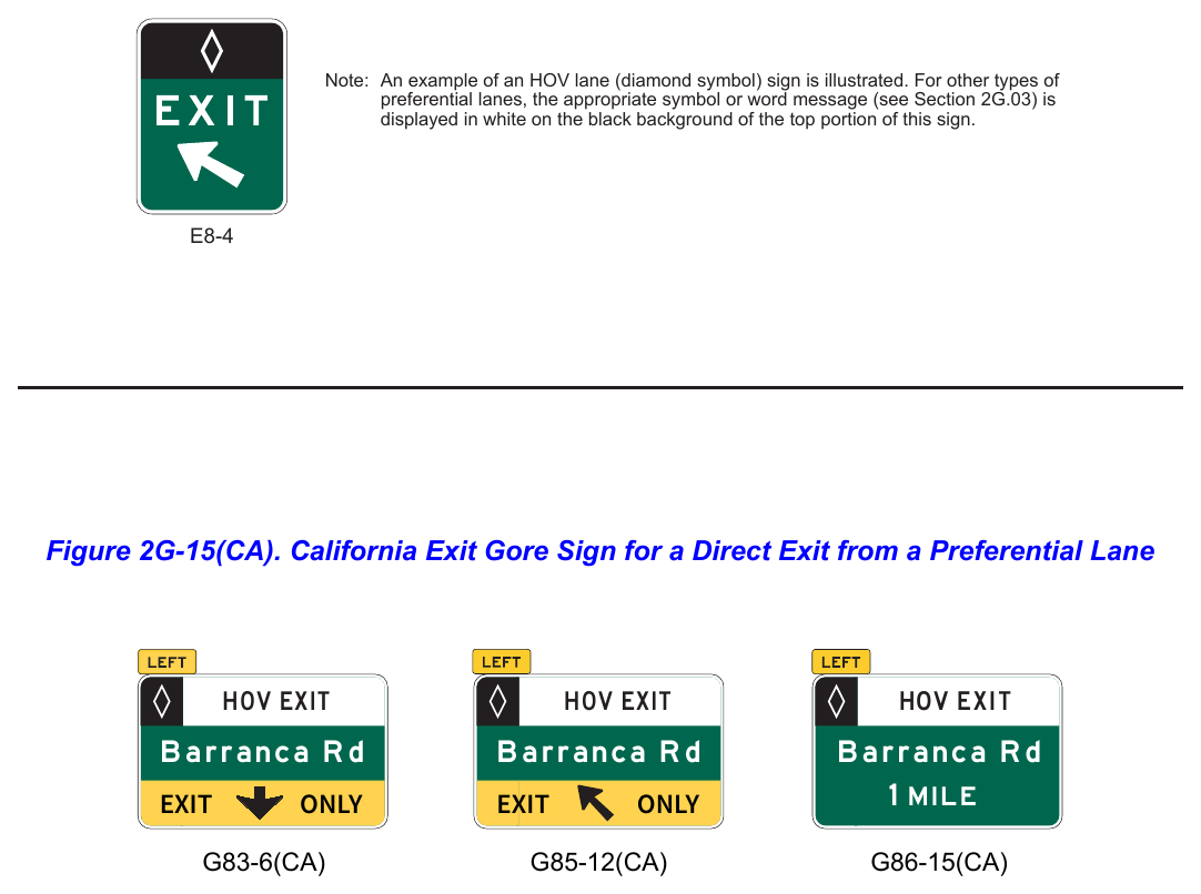 Figure 2G-15. Exit Gore Sign for a Direct Exit from a Preferential Lane