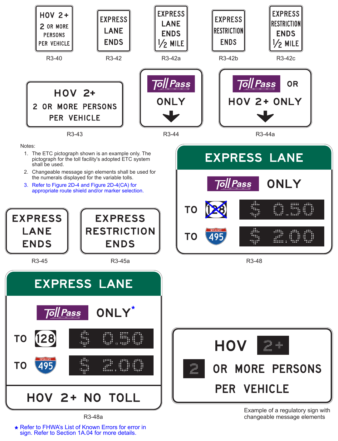 Figure 2G-18. Regulatory Signs for Managed Lanes
