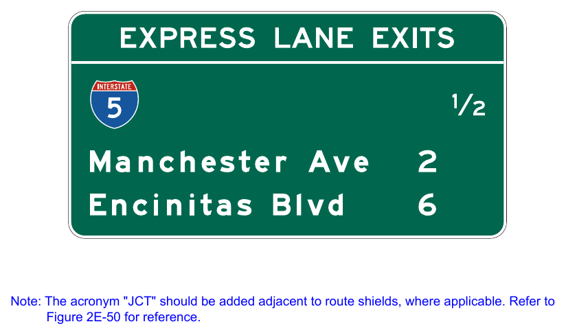 Figure 2G-25. Example of an Exit Destinations Sign for a Managed Lane