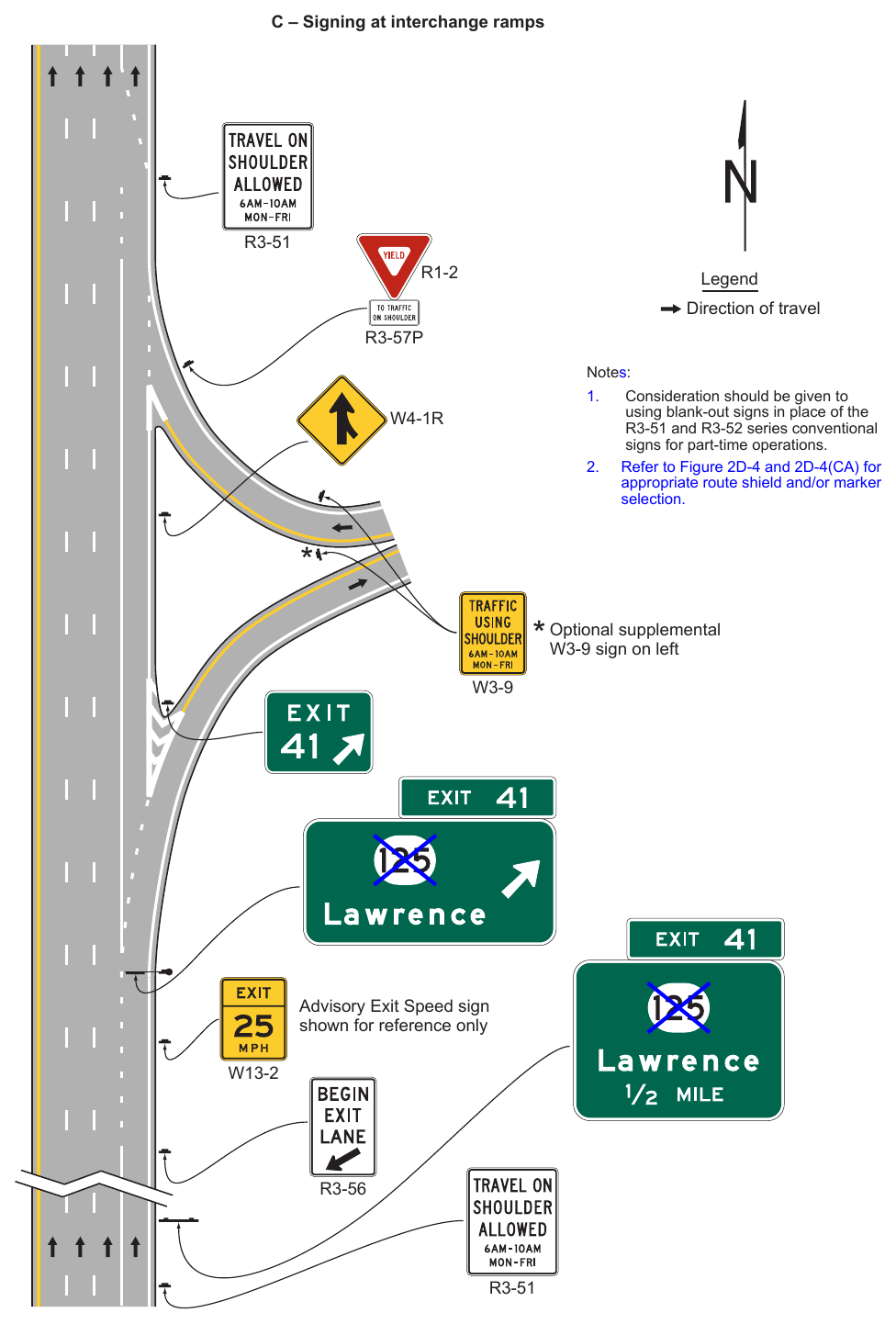 Figure 2G-32. Examples of Signing for Part-Time Travel on a Shoulder (Sheet 2 of 4)