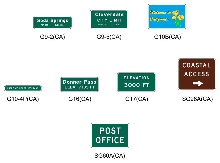 Figure 2H-1(CA). California General Information and Miscellaneous Information Signs and Plaques