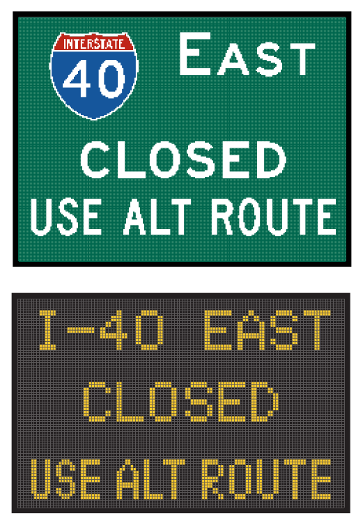 Figure 2L-1. Example of CMS Capability to Display Sign Legends Based on Pixel Pitch