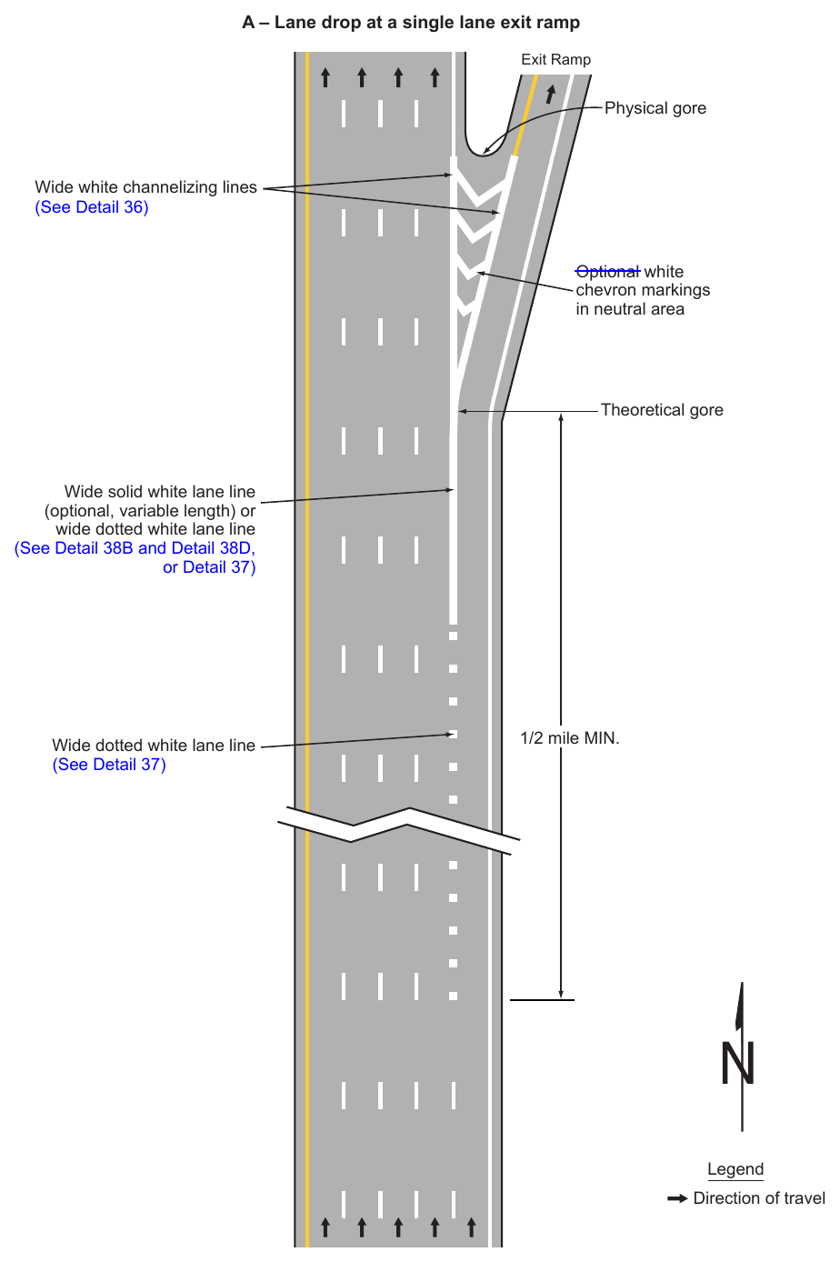 Figure 3B-11. Examples of Applications of Freeway and Expressway Lane-Drop Markings (Sheet 1 of 6)