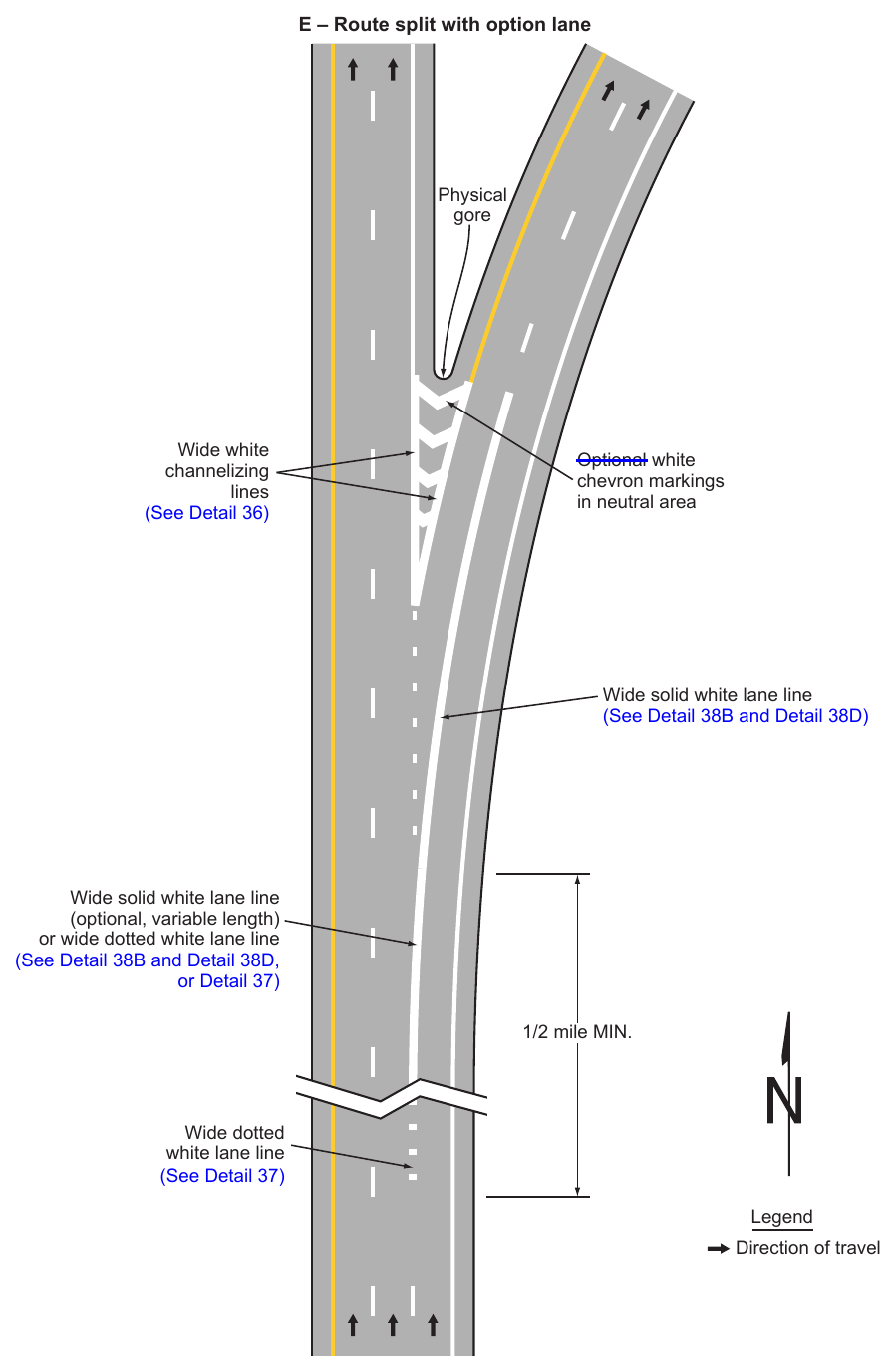 Figure 3B-11. Examples of Applications of Freeway and Expressway Lane-Drop Markings (Sheet 5 of 6)