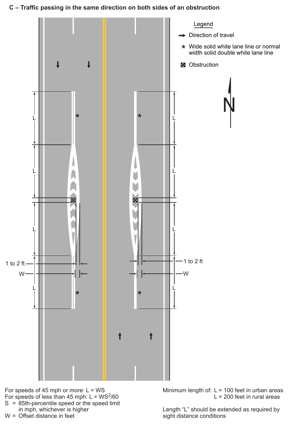 Figure 3B-15. Examples of Applications of Markings for Obstructions in the Roadway (Sheet 2 of 2)