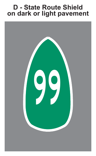 Figure 3B-18(CA). Examples of California Elongated Route Shields and Markers Applied as Pavement Markings