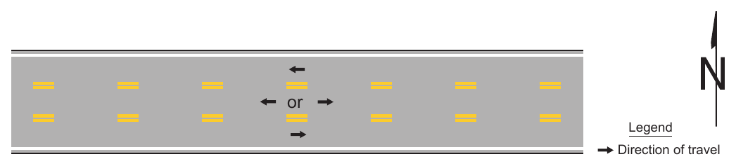 Figure 3B-6. Example of Yellow Pavement Markings for Reversible Lanes