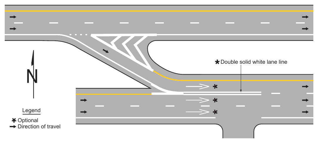Figure 3B-8. Example of a Double Solid White Line Used to Prohibit Lane Changing