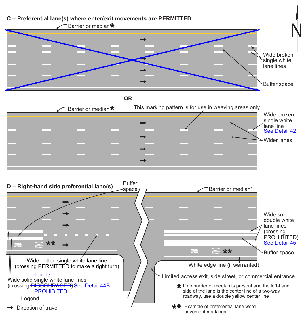 Figure 3E-2. Markings for Buffer-Separated Preferential Lanes (Sheet 2 of 2)